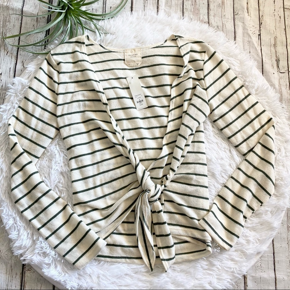 Francesca's Collection Harper Heritage ivory green stripe wrap top NWT small